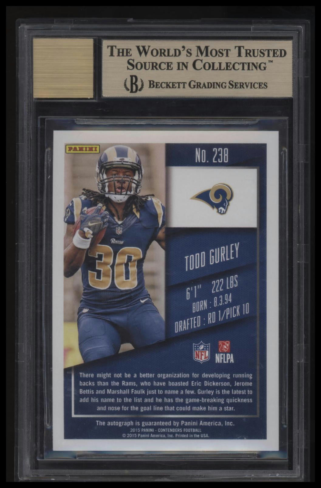 2015 Panini Contenders Todd Gurley AU SP A BGS 10.0
