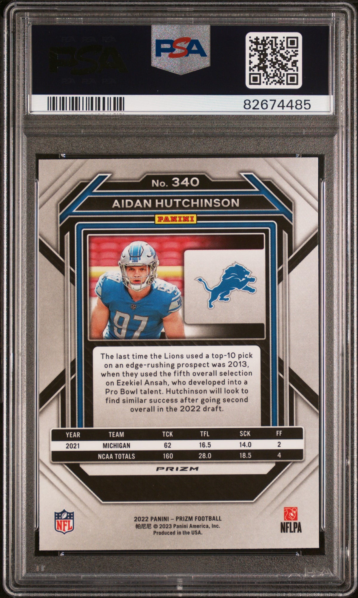 2022 Panini Prizm Aidan Hutchinson Orange Ice PSA 10