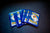 blue Pokémon cards fanned out