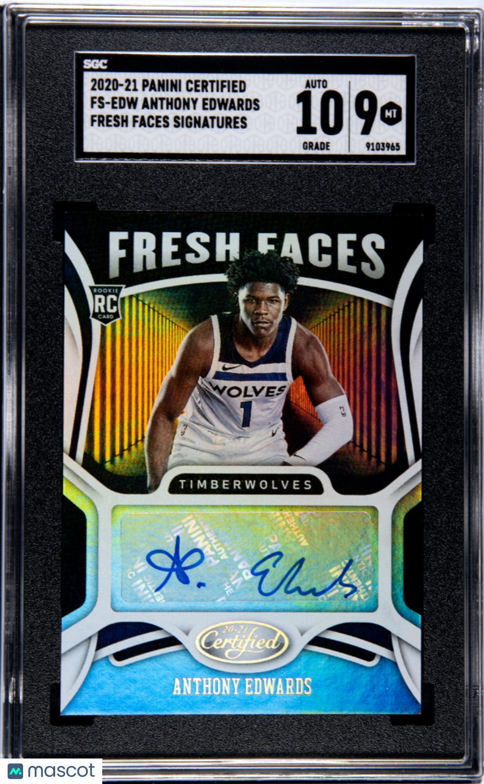 2020-21 Panini Certified Anthony Edwards Fresh Faces Sigs. SGC 9