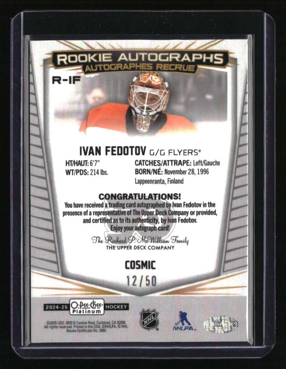 2024-25 O-Pee-Chee Platinum Ivan Fedotov Rookie Auto Cosmic #/50