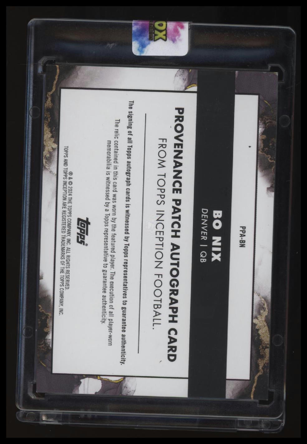 2024 Topps Inception Bo Nix Provenance Patch Autographs #/75