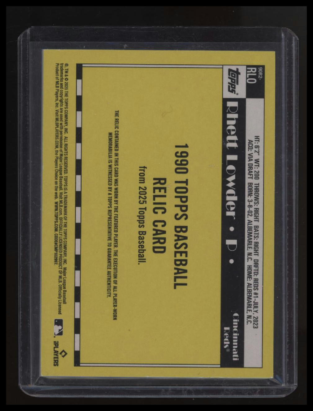 2025 Topps Rhett Lowder 35th Anniversary Relics Black (Series Two)
