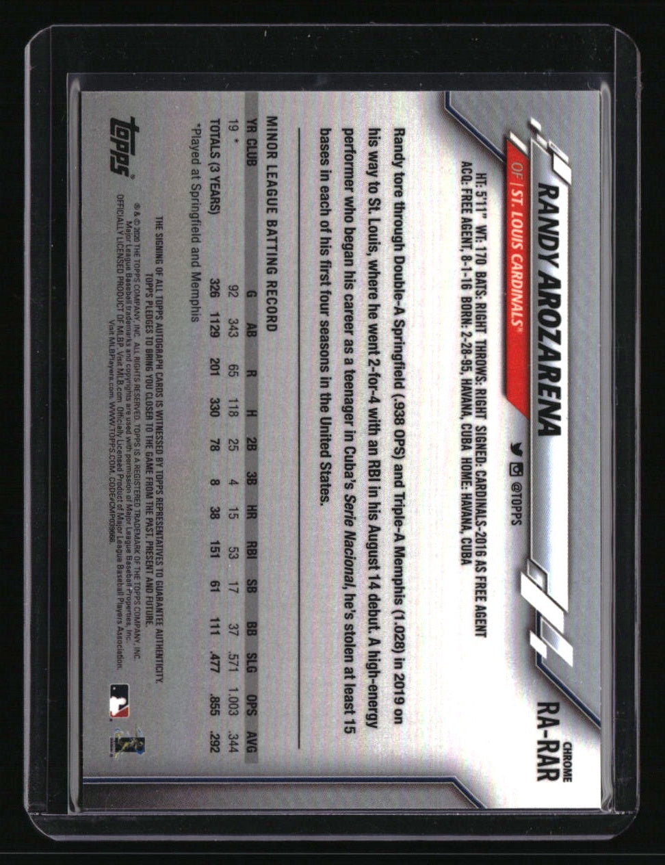 2020 Topps Chrome Randy Arozarena Rookie Autographs