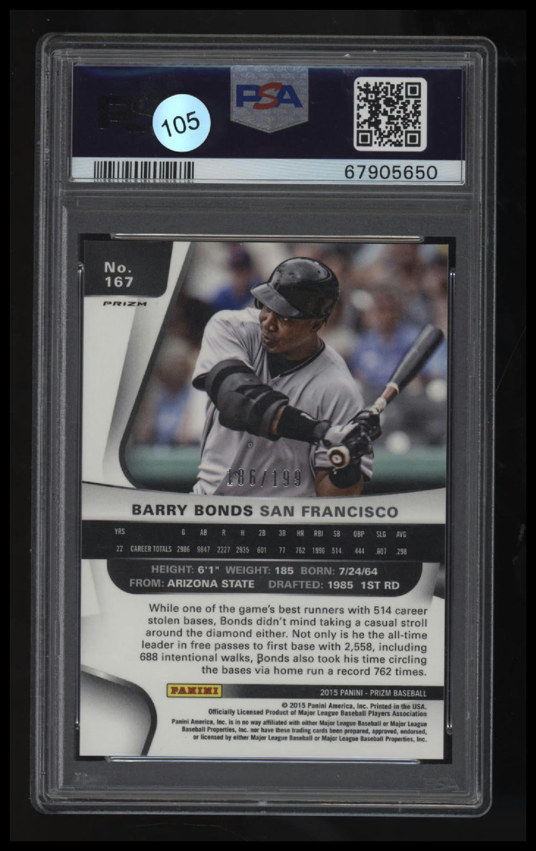 2015 Panini Prizm Barry Bonds Camo Prizm PSA 8