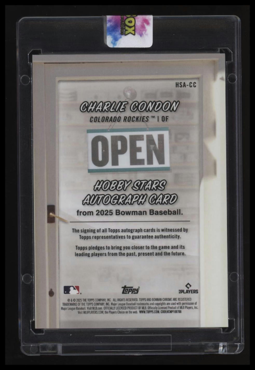 2025 Bowman Charlie Condon Hobby Stars Autographs Orange Refractor #/25