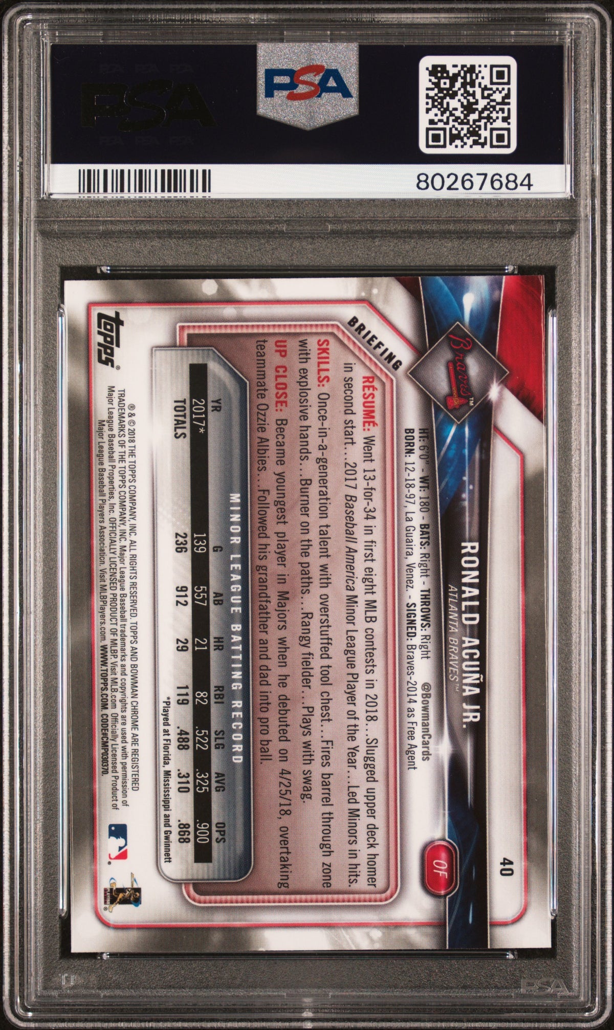 2018 Bowman Chrome Ronald Acuna Jr. PSA 10
