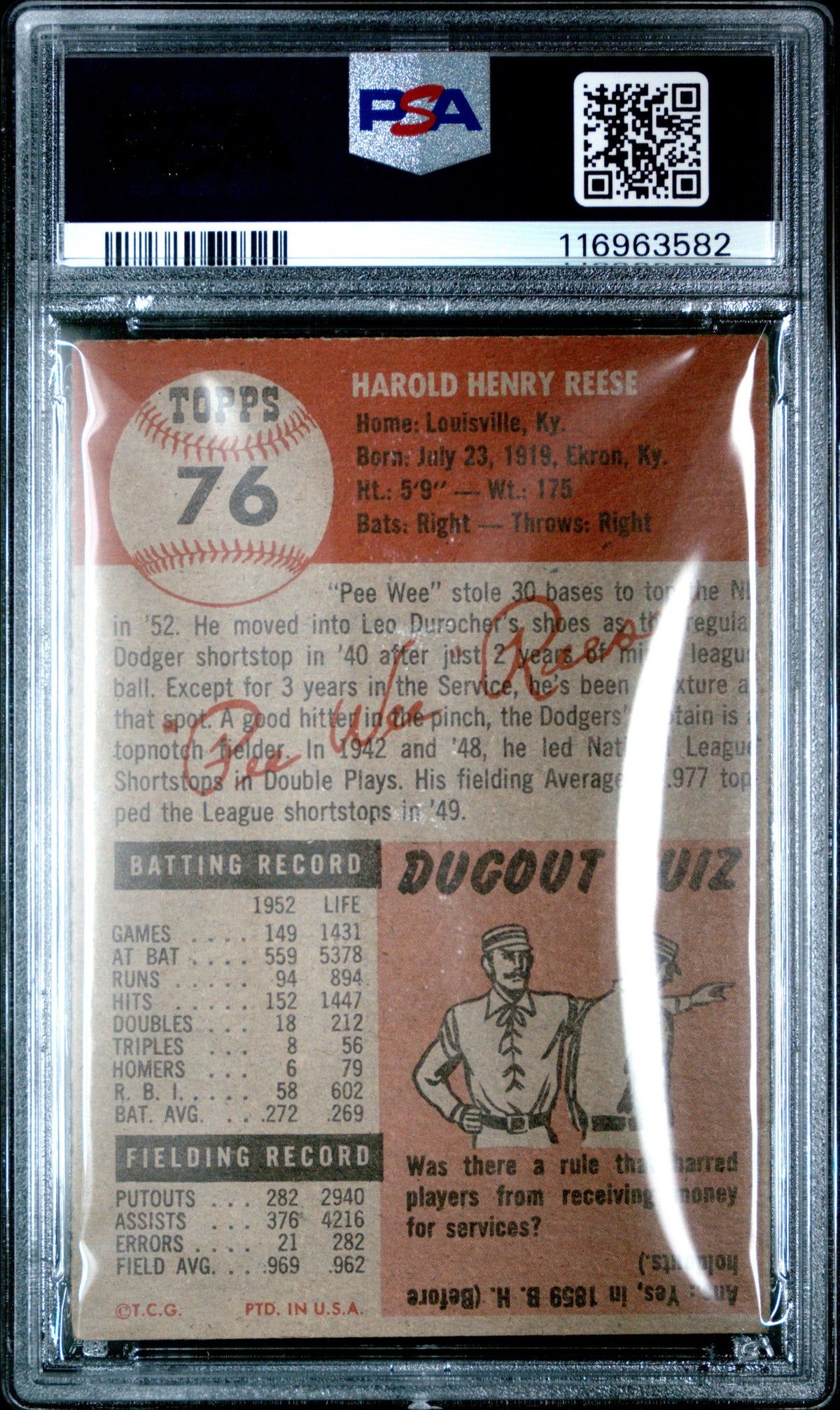 1953 Topps Pee Wee Reese PSA 3
