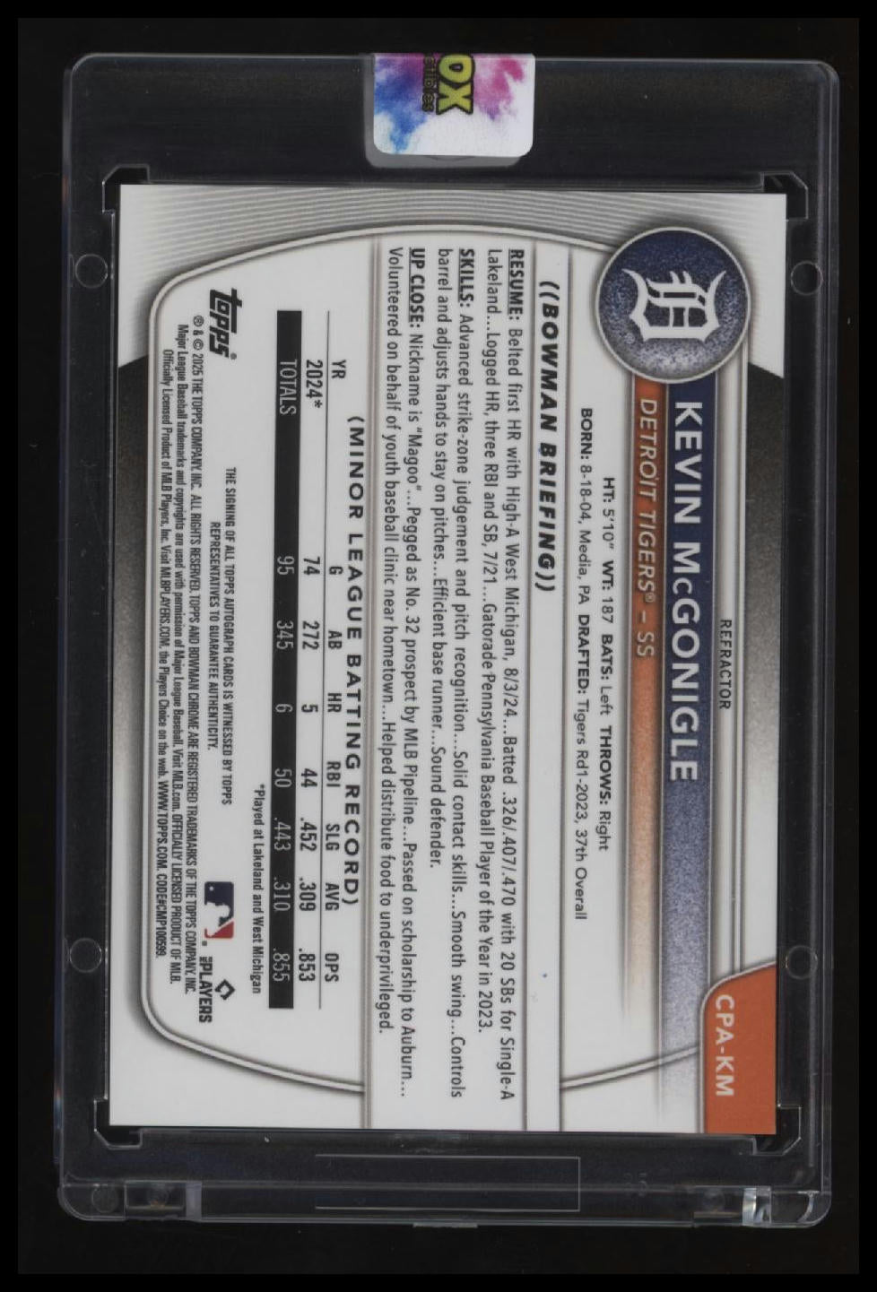 2025 Bowman Kevin McGonigle Chrome Prospects Autographs