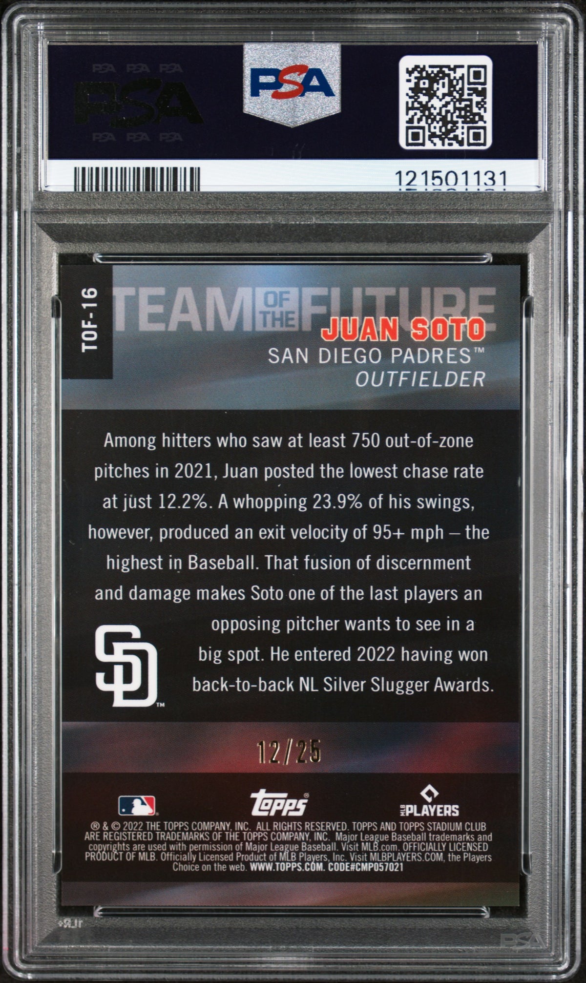 2022 Topps Stadium Club Chrome Team Of The Future Juan Soto Orange Ref PSA 9