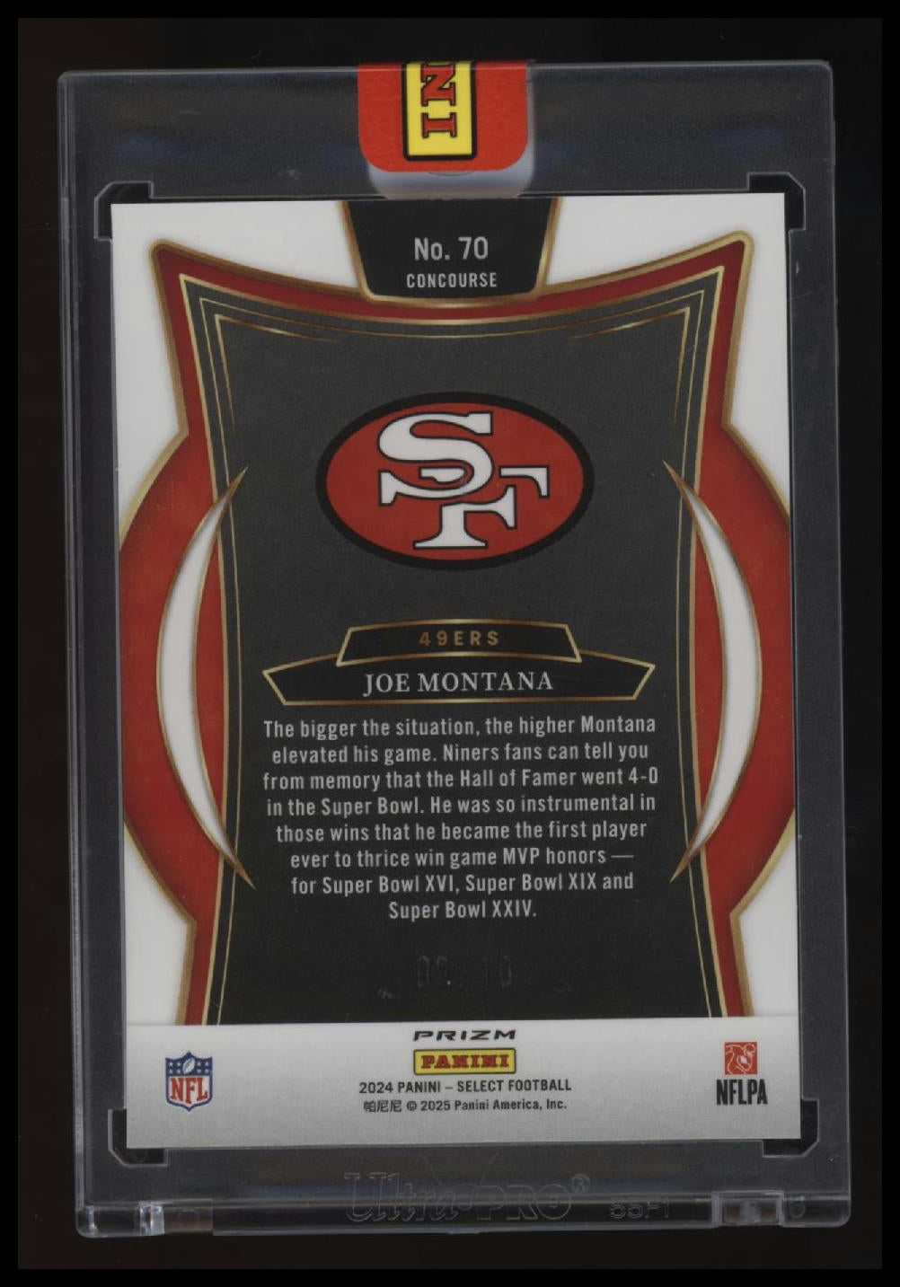 2024 Panini Select Joe Montana Pink Prizm #/10