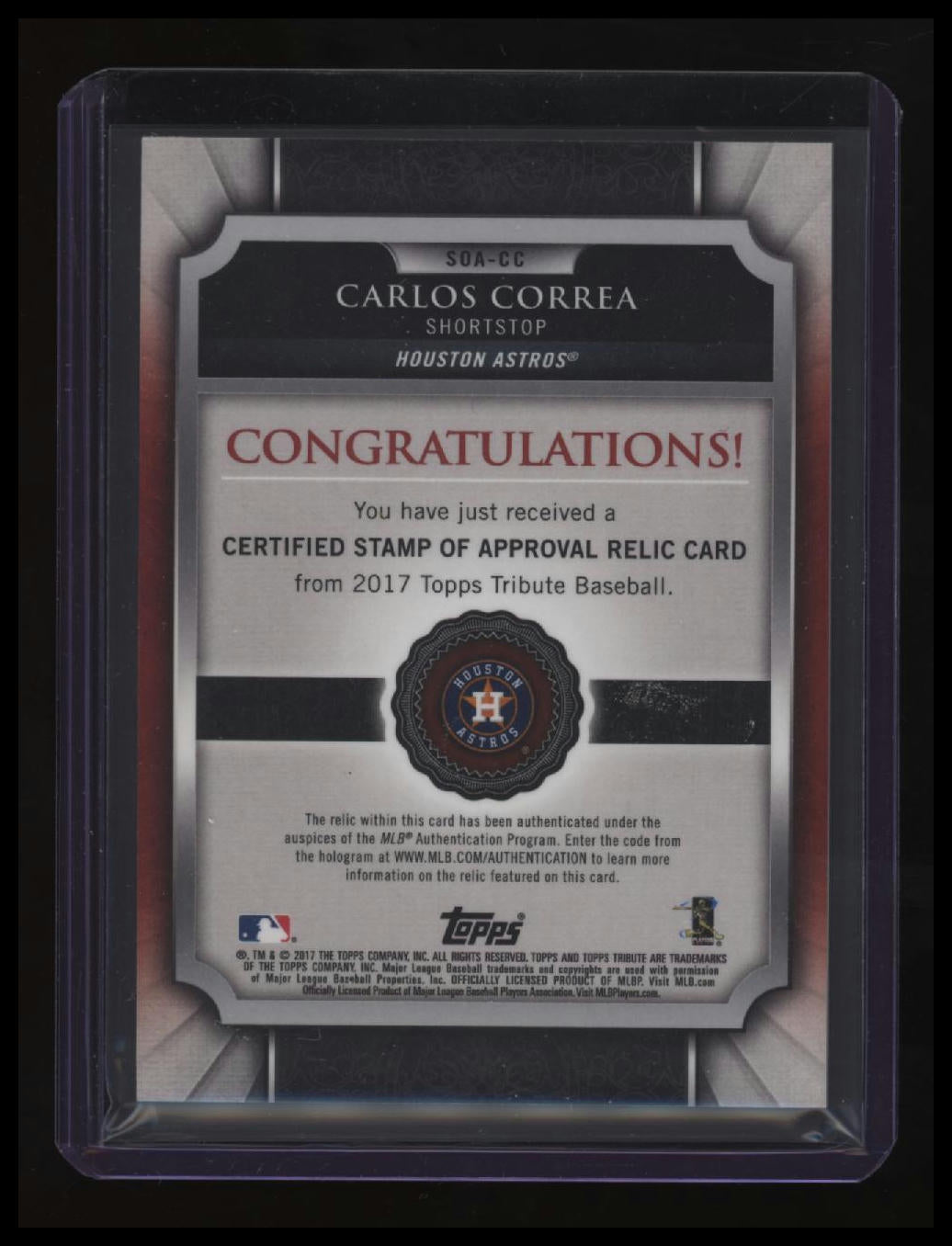 2017 Topps Tribute Carlos Correa Stamp of Approval Relics Orange #/25