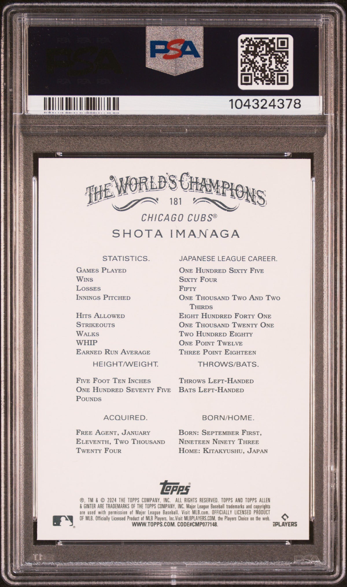 2024 Topps Allen &amp; Ginter Shota Imanaga Chrome-Refractor PSA 9
