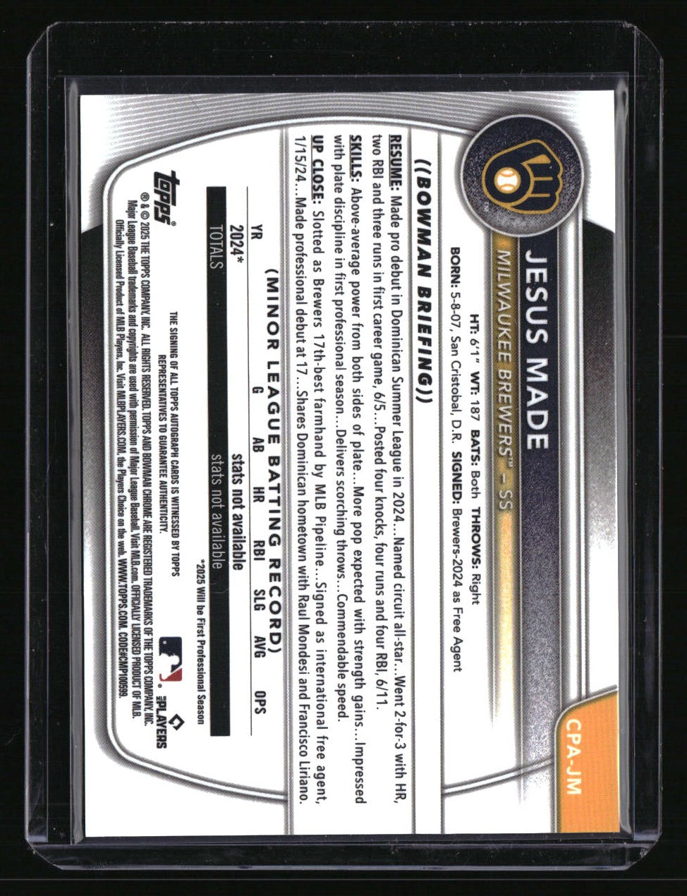 2025 Bowman Jesus Made Chrome Prospects Autographs