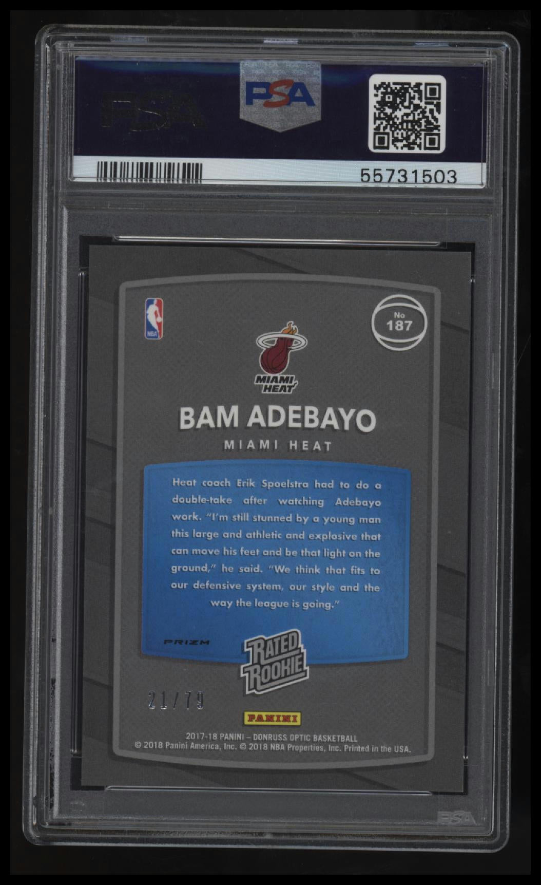 2017 Panini Donruss Optic Bam Adebayo Pink Velocity PSA 9