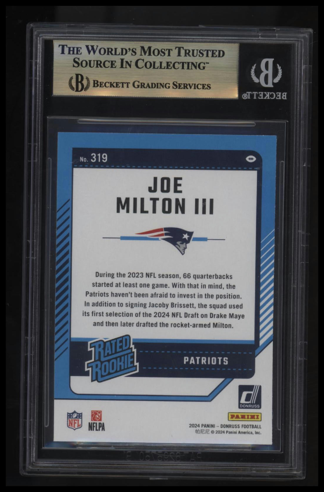 2024 Donruss Joe Milton III RR RC BGS 9.5