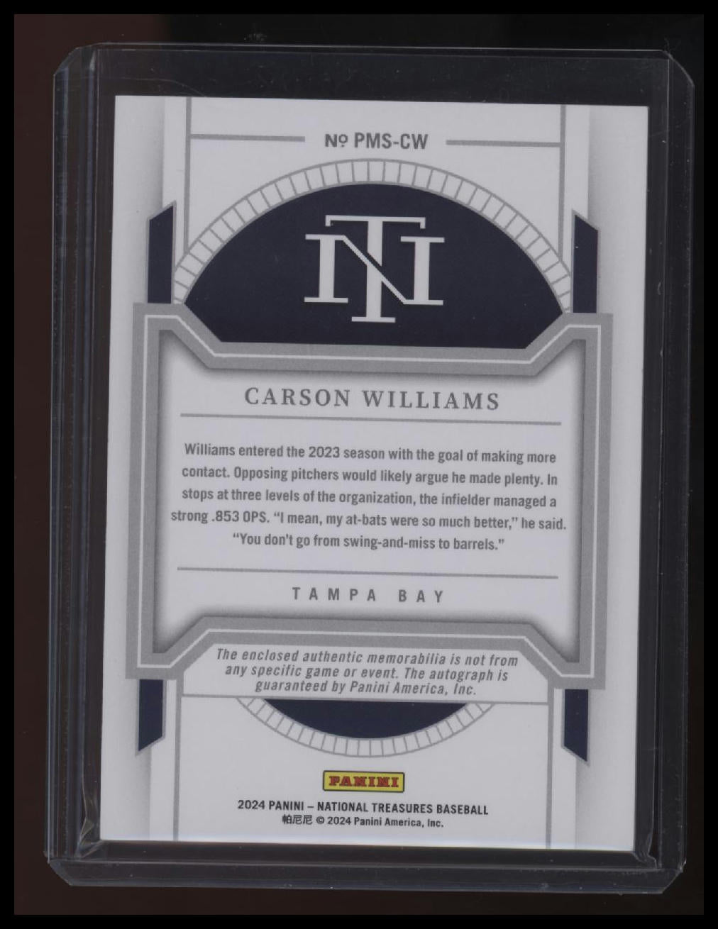 2024 Panini National Treasures Carson Williams Prospect Material Sig. Gold #/49