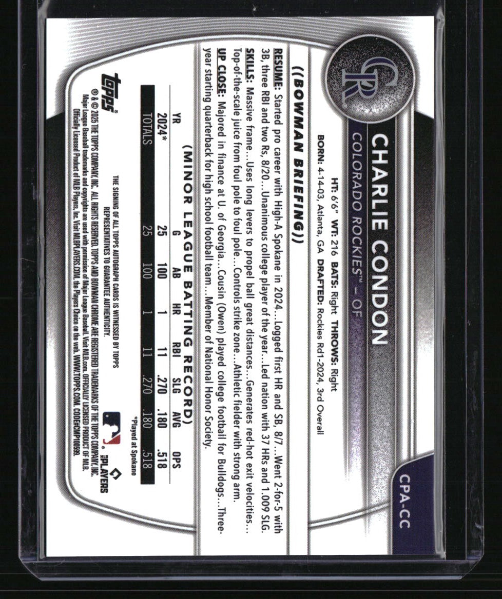 2025 Bowman Charlie Condon Chrome Prospects Autographs