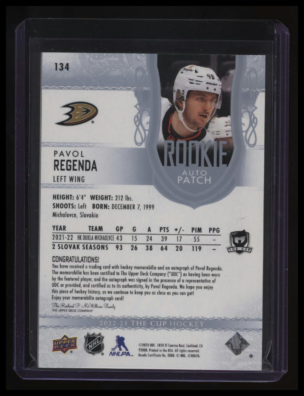 2022-23 Upper Deck The Cup Pavol Regenda #/249