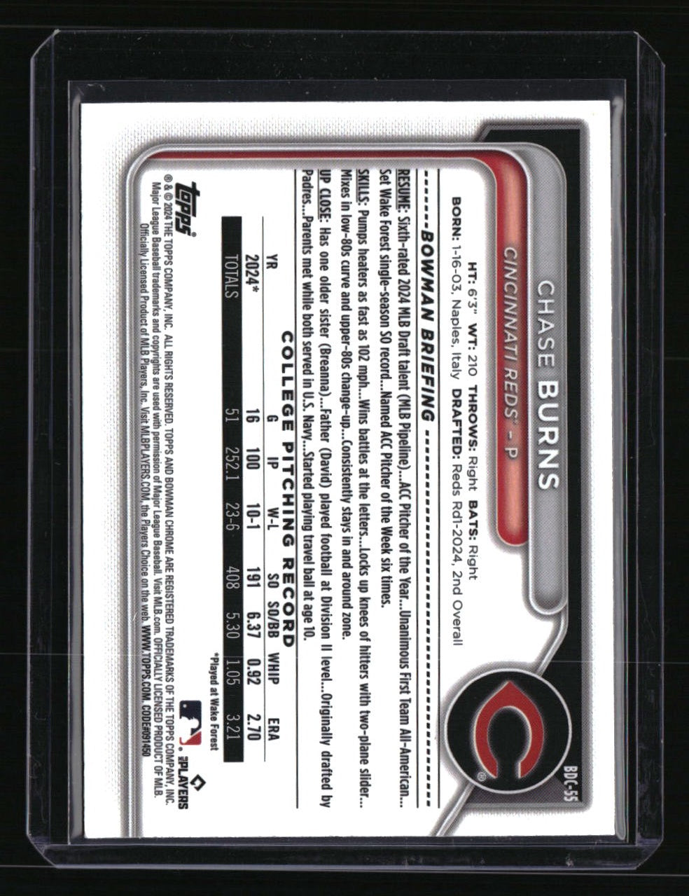 2024 Bowman Draft Chase Burns Chrome Yellow Lunar Crater Refractor #/75