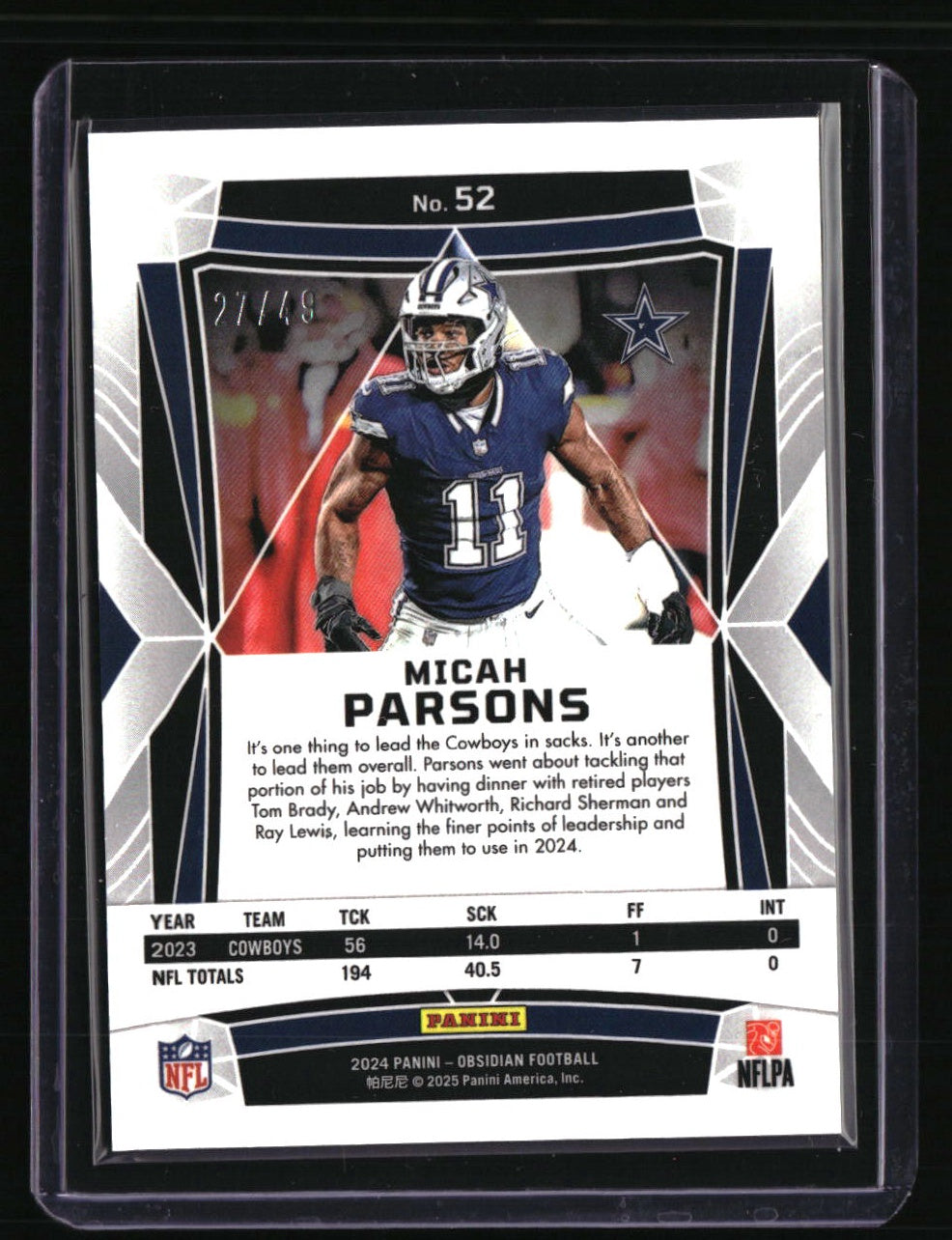 2024 Panini Obsidian Micah Parsons Red #/49
