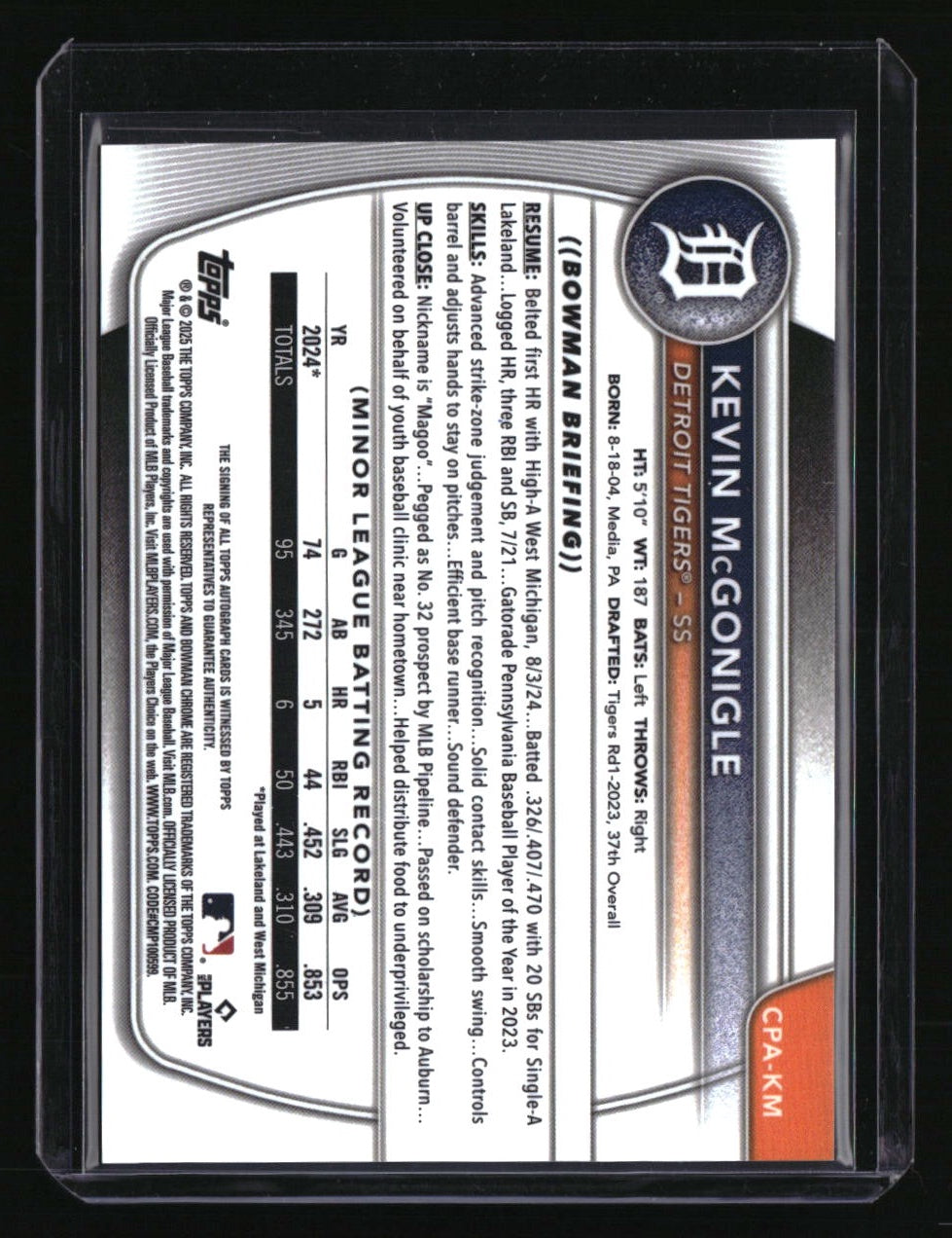2025 Bowman Kevin McGonigle Chrome Prospects Autographs