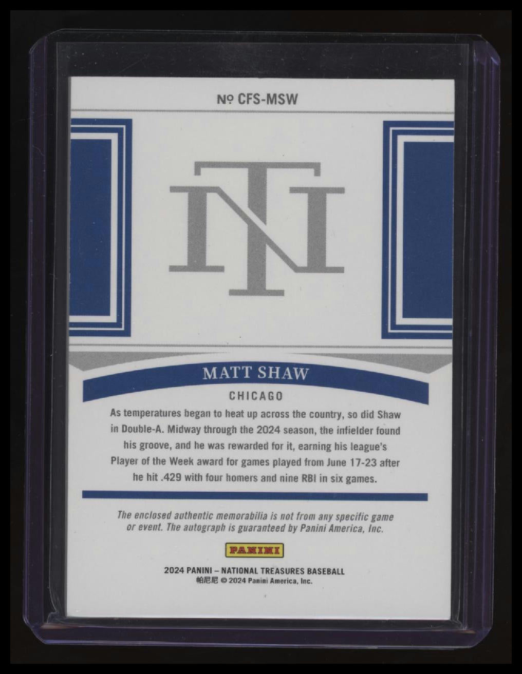 2024 Panini National Treasures Matt Shaw Clutch Factor Signatures #/49