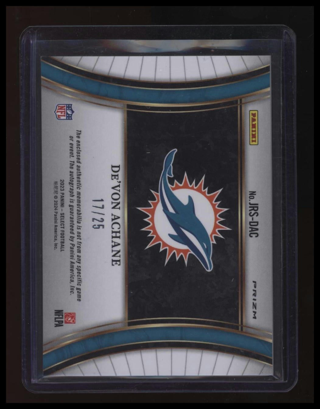 2023 Panini Select De&#39;Von Achane Rookie Signature Swatches Tie-Dye #/25