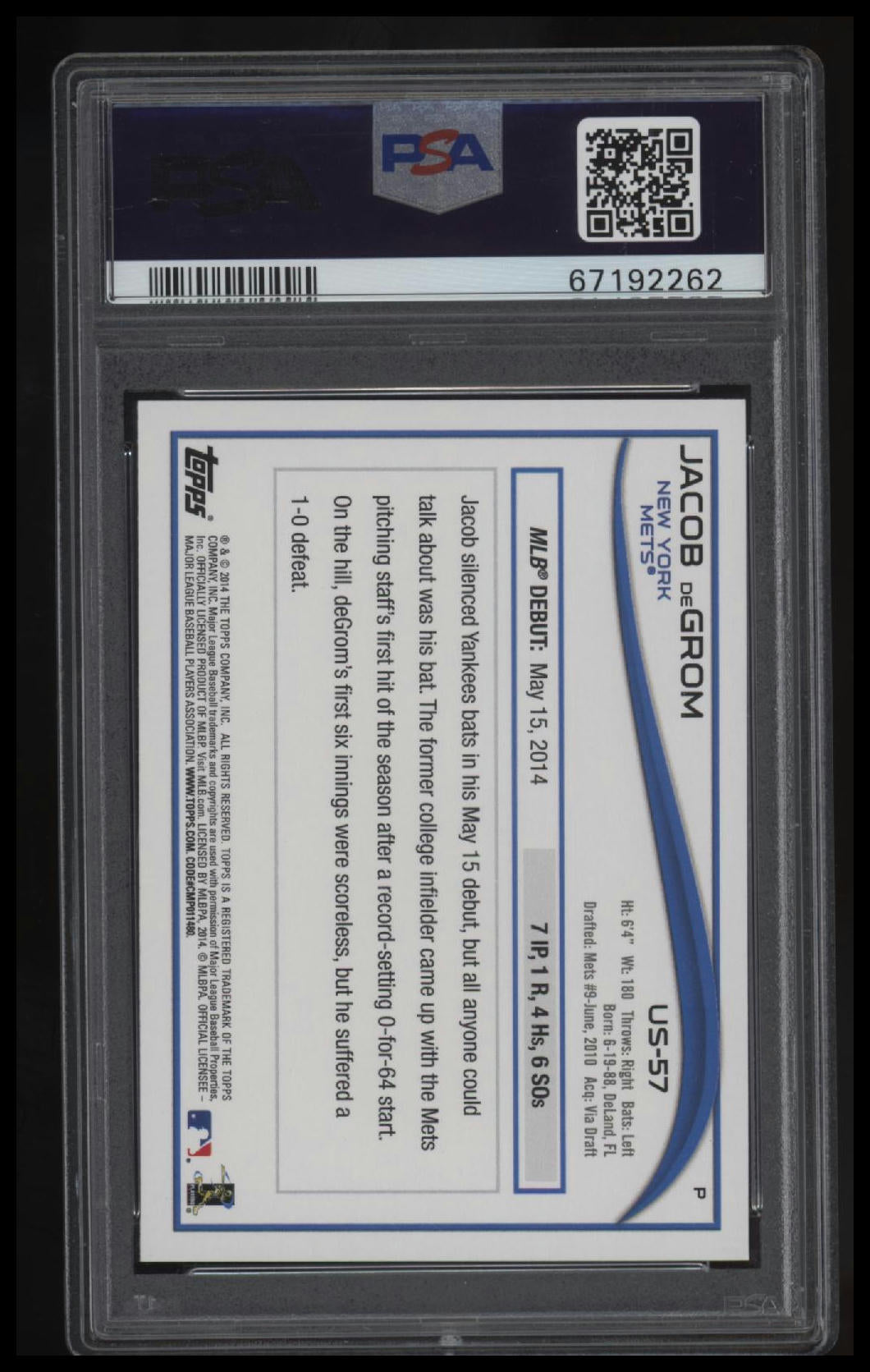2014 Topps Update Jacob Degrom PSA 9
