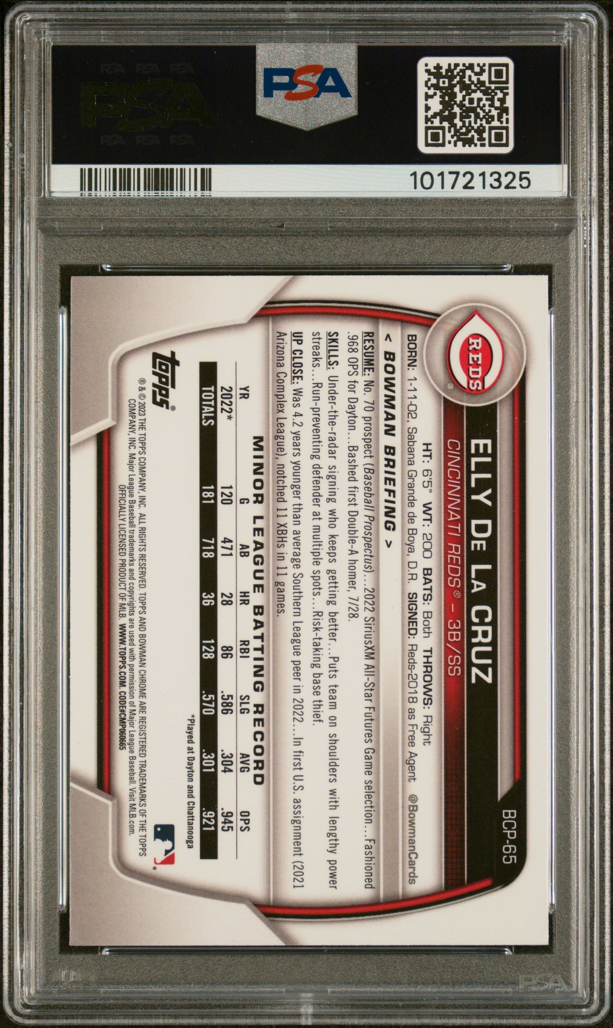 2023 Bowman Chrome Prospects Elly De La Cruz Chrome Prospects PSA 10