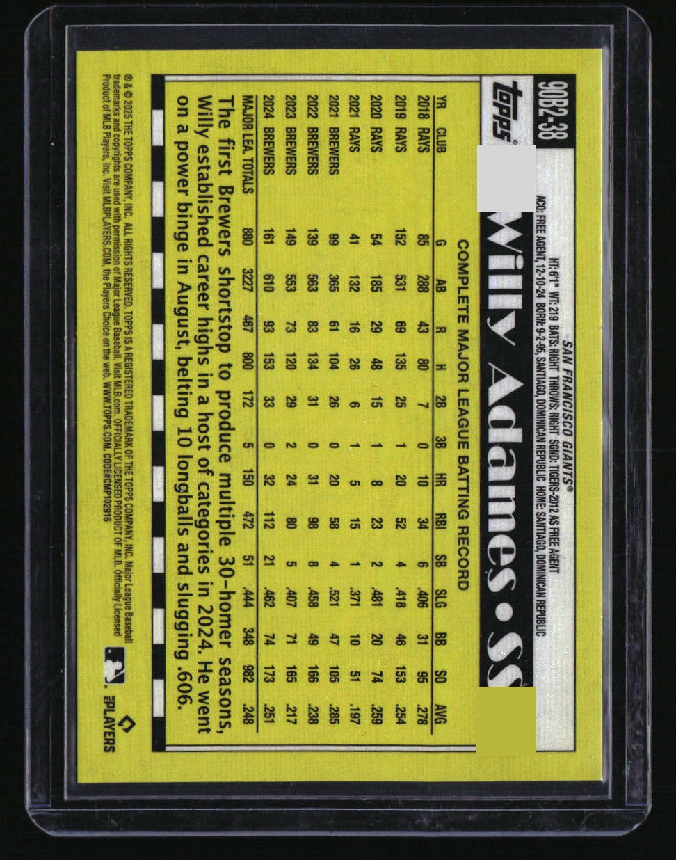 2025 Topps Willy Adames 35th Anniversary Black Crackle Foilboard (Series Two)