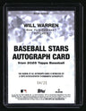 2025 Topps Will Warren Baseball Stars Autographs Orange (Series One) #/25