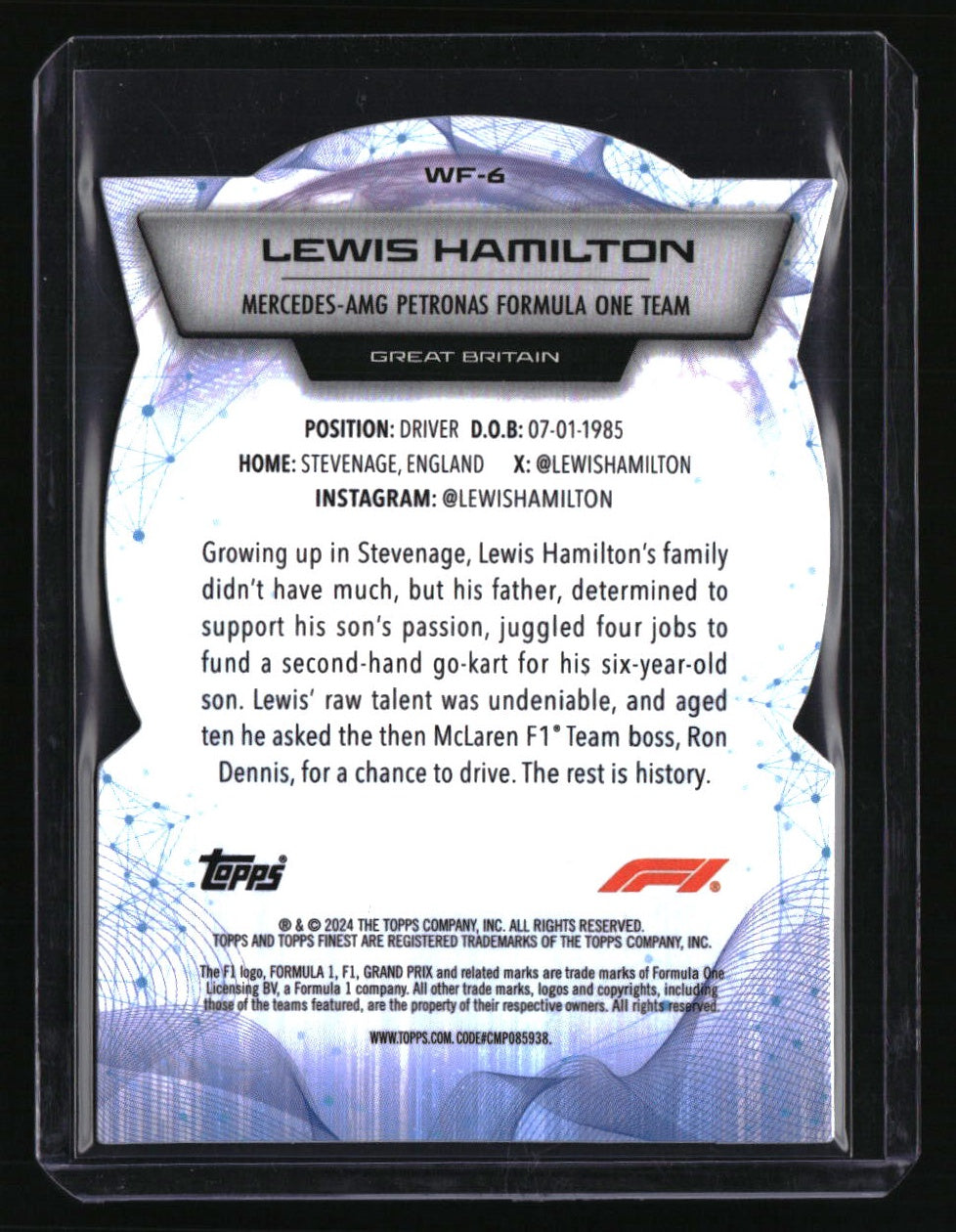 2024 Topps Finest Formula 1 Lewis Hamilton World&#39;s Finest Die-Cut Refractor #/74