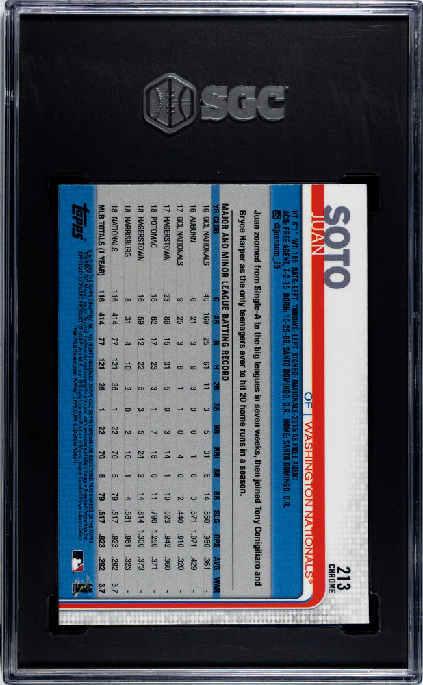 2019 Topps Chrome Sapphire Juan Soto SGC 9.5