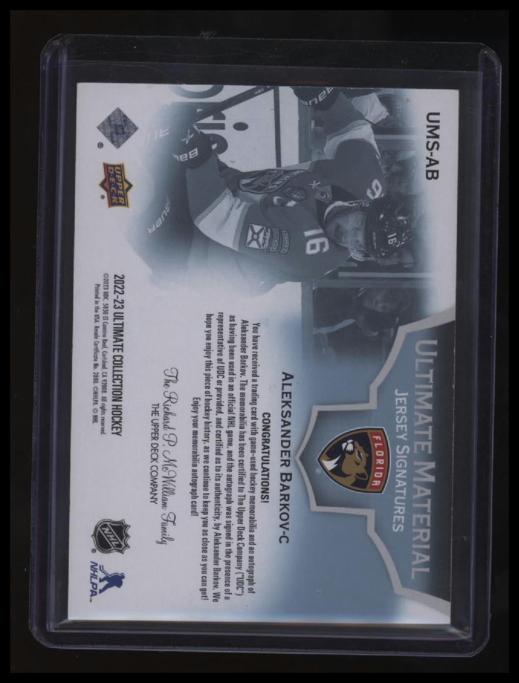 2022-23 Upper Deck Ultimate Collection Aleksander Barkov Material Sigs. #/49