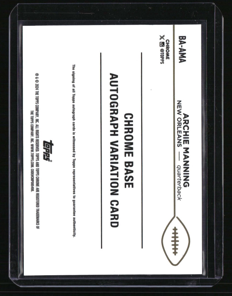 2024 Topps Chrome Archie Manning Autographs Orange Refractor #/25