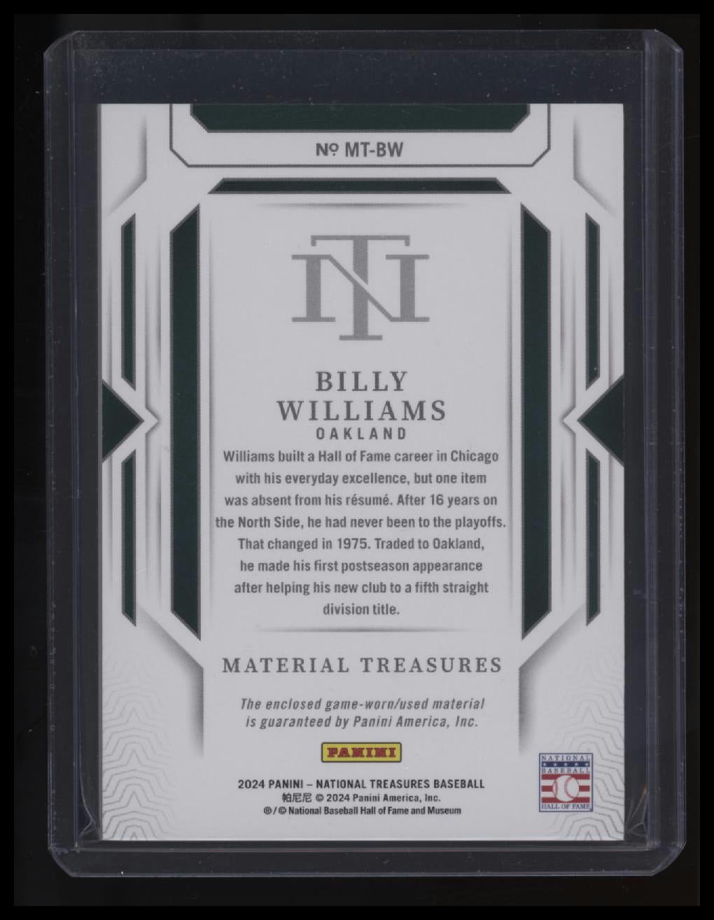 2024 Panini National Treasures Billy Williams Material Treasures Emerald #/5