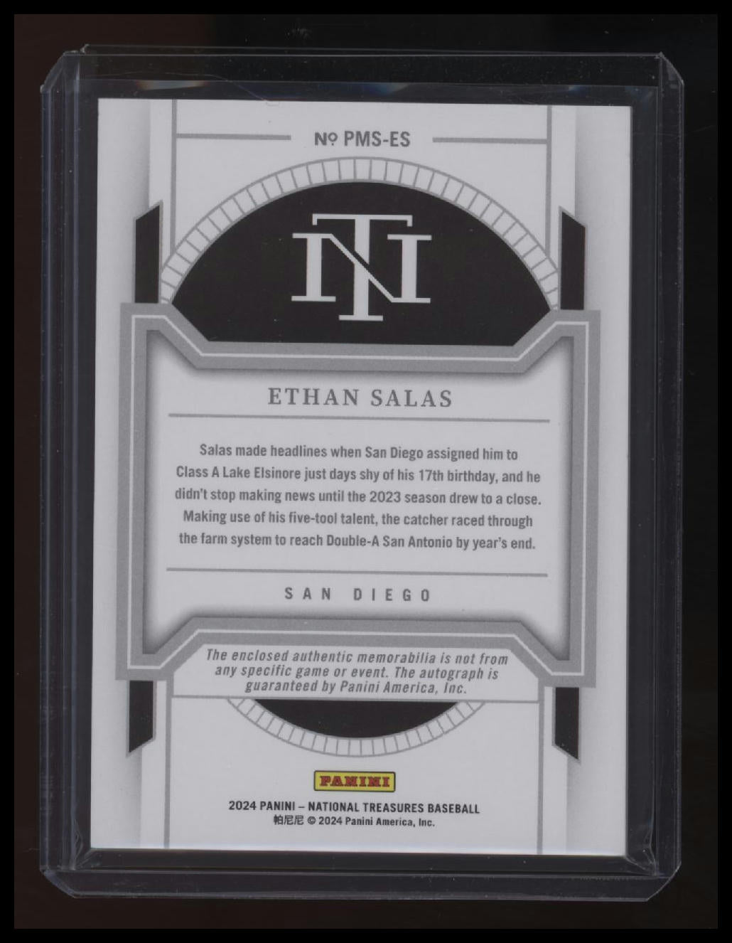 2024 Panini National Treasures Ethan Salas Prospect Material Signatures #/99