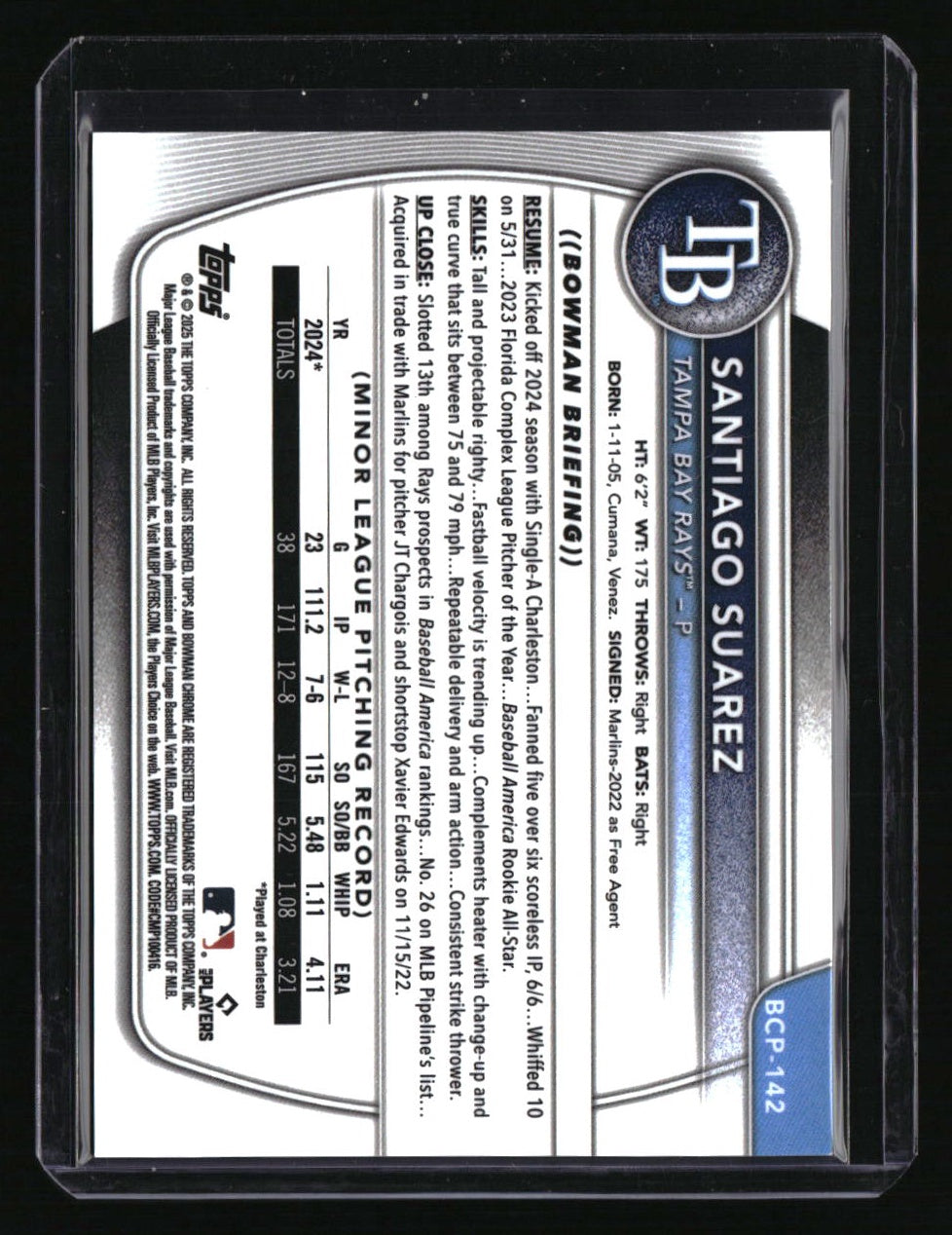 2025 Bowman Santiago Suarez Chrome Prospects Red Geometric Refractor #/5