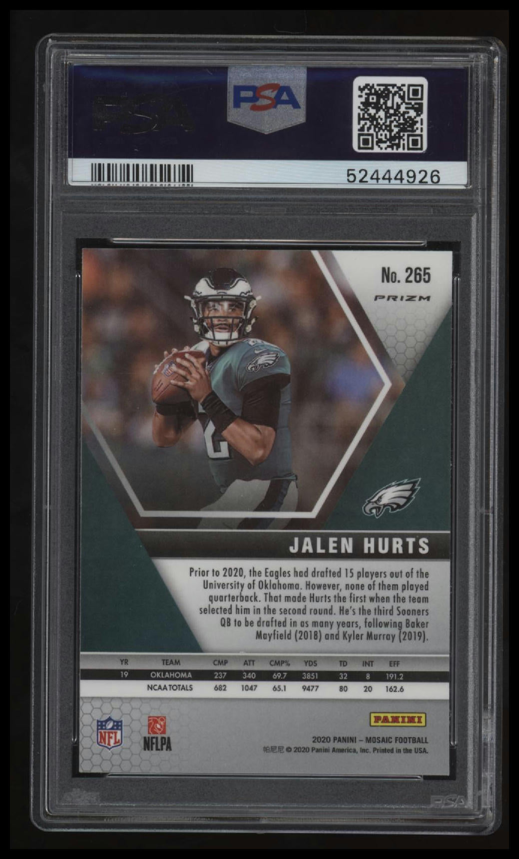 2020 Panini Mosaic Jalen Hurts Silver Prizm PSA 10