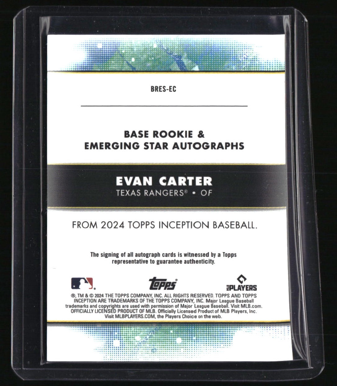 2024 Topps Inception Evan Carter Rookie and Emerging Star Autographs #/299