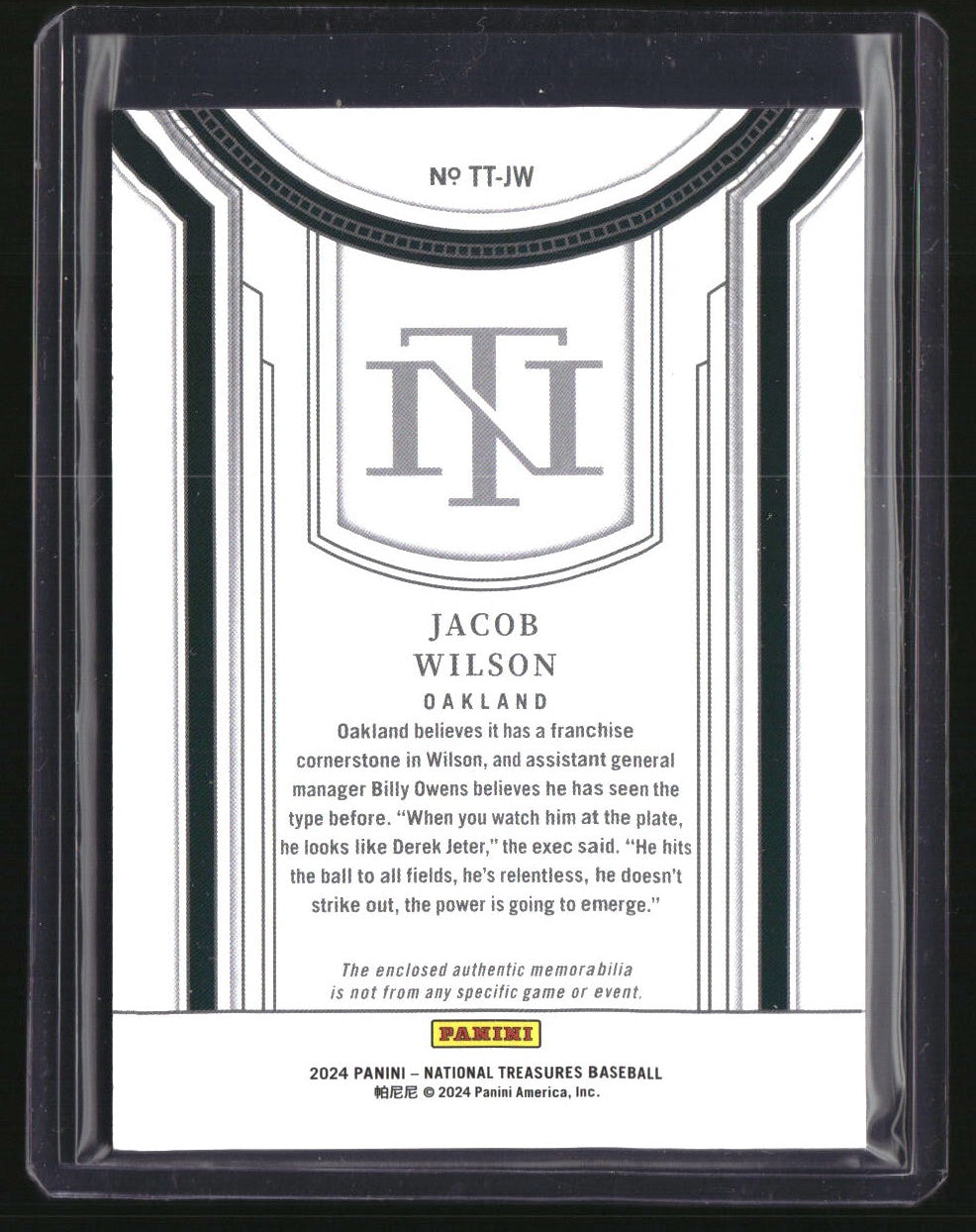 2024 Panini National Treasures Jacob Wilson Treasured Threads #/99