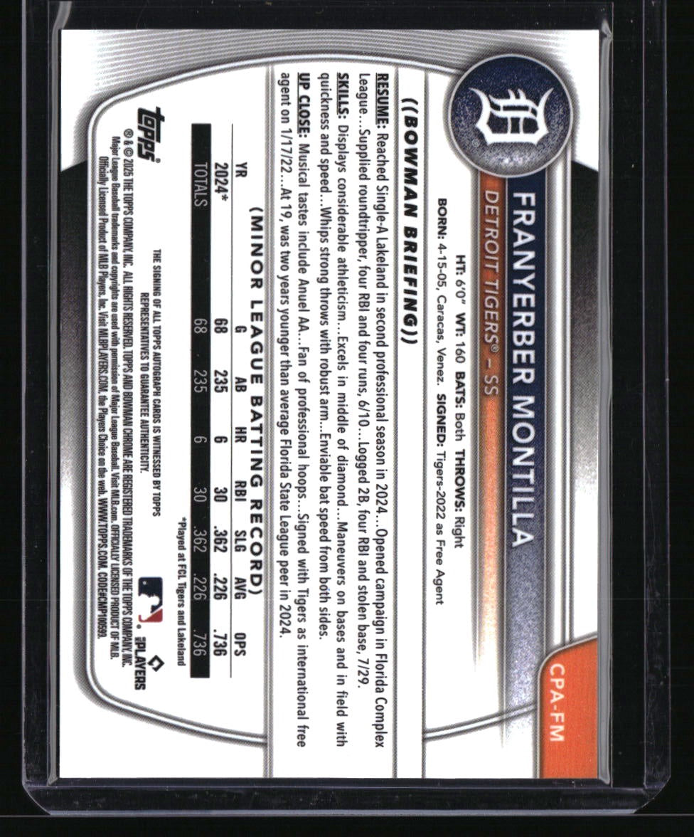2025 Bowman Franyerber Montilla Chrome Prospects Autographs