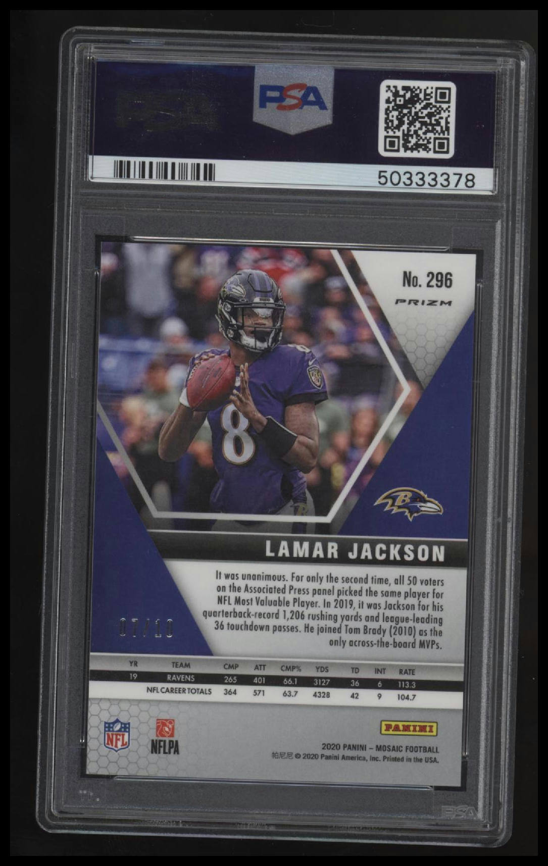 2020 Panini Mosaic Lamar Jackson Gold Mosaic PSA 9