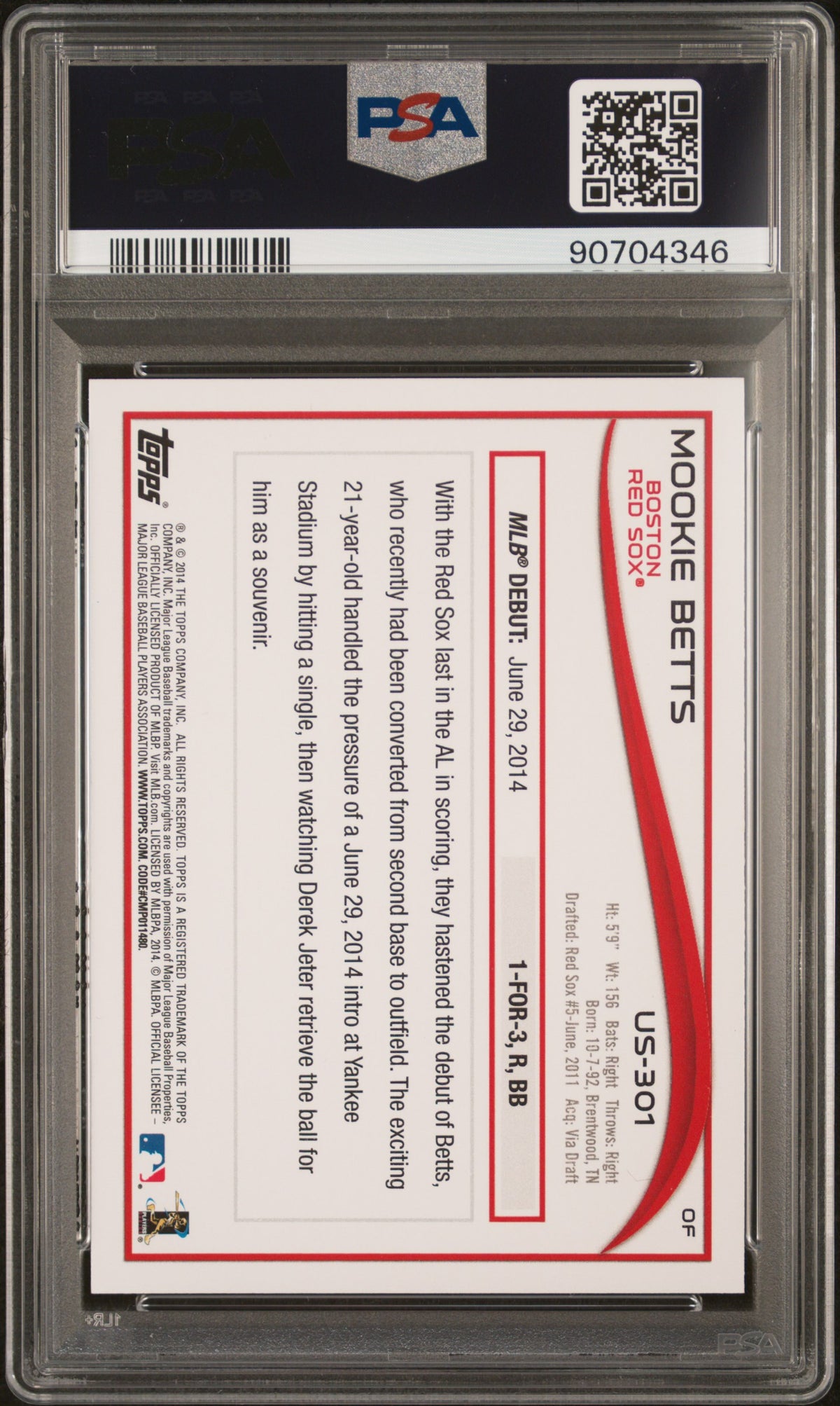 2014 Topps Update Mookie Betts PSA 10