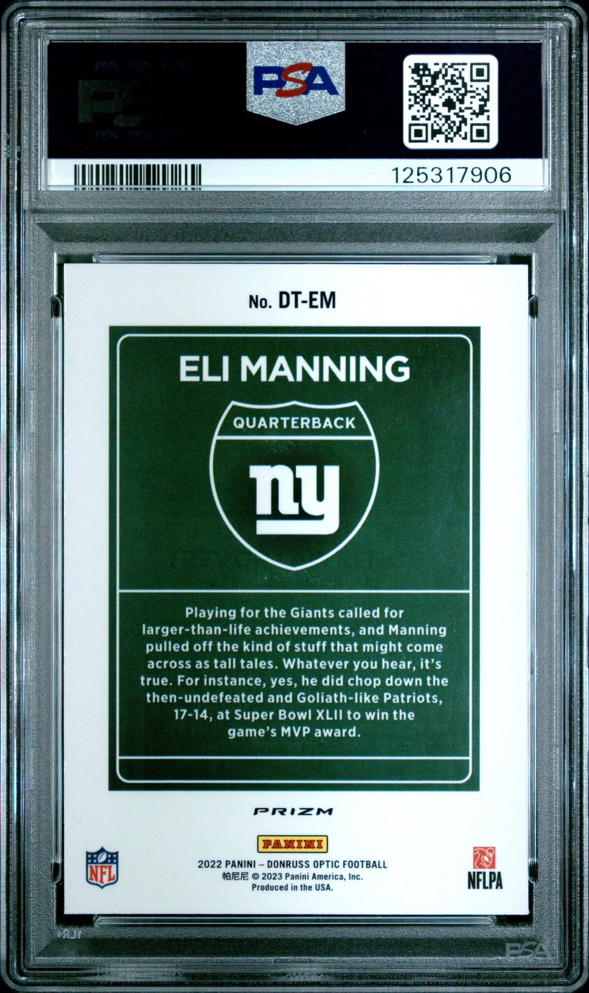 2022 Panini Donruss Optic Downtown Eli Manning Downtown PSA 8
