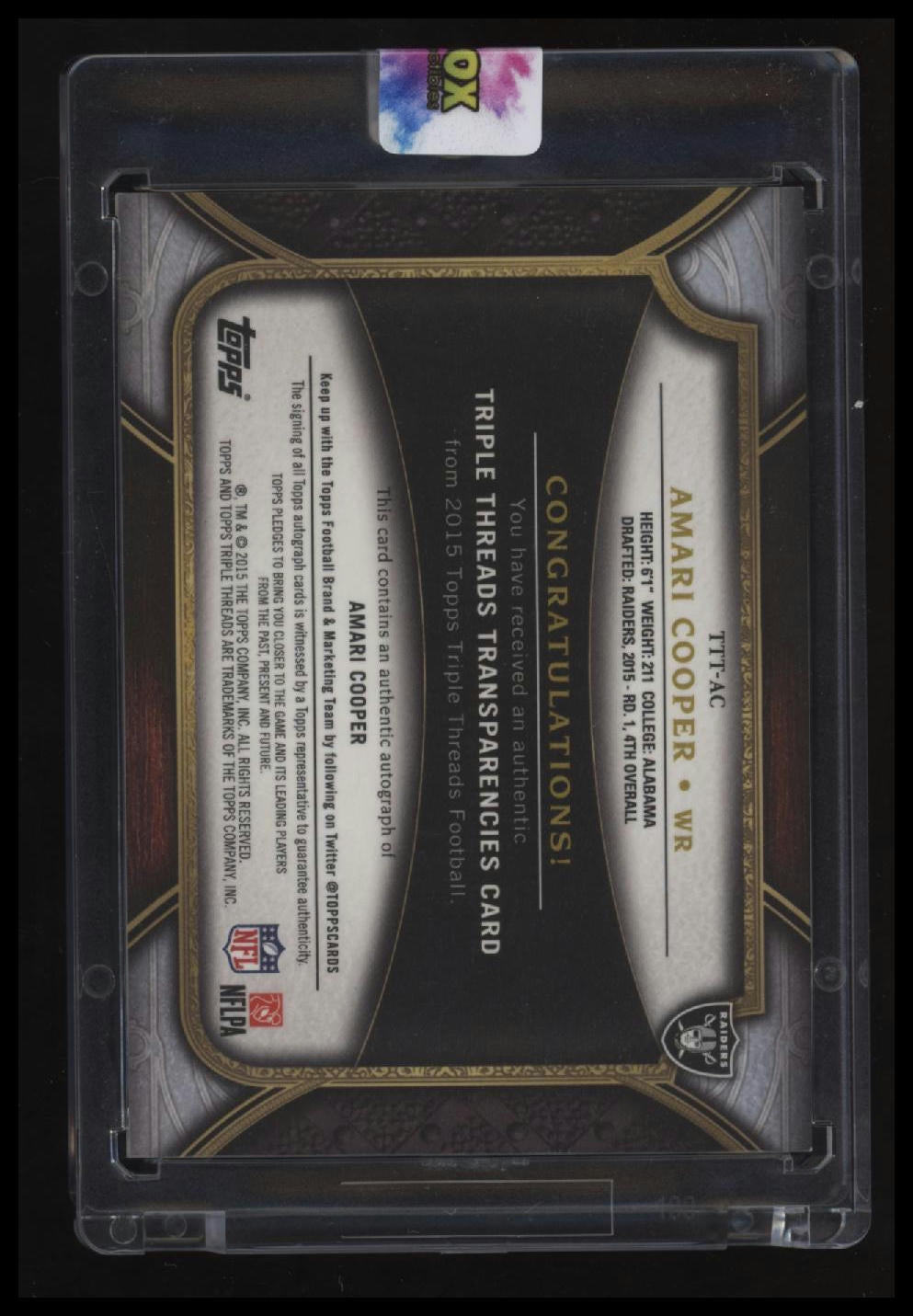 2015 Topps Triple Threads Amari Cooper Transparencies Autographs #/30
