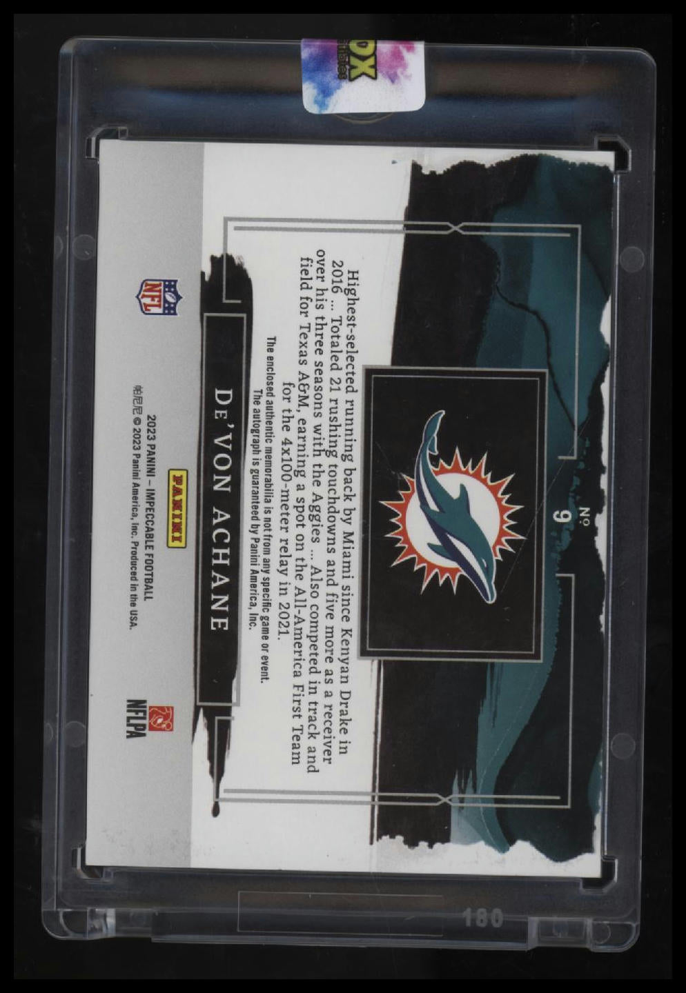 2023 Panini Impeccable De&#39;Von Achane Elegance Rookie Helmet and Glove Autos #/25