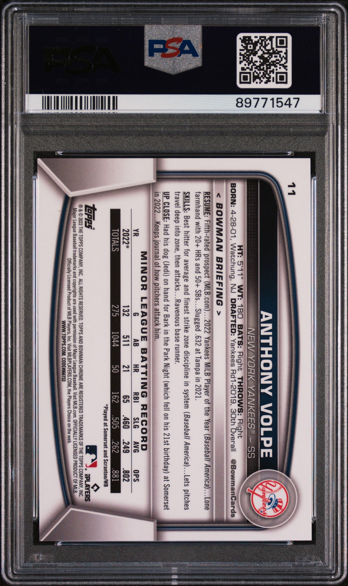 2023 Bowman Chrome Sapphire Edition Anthony Volpe Aqua PSA 10
