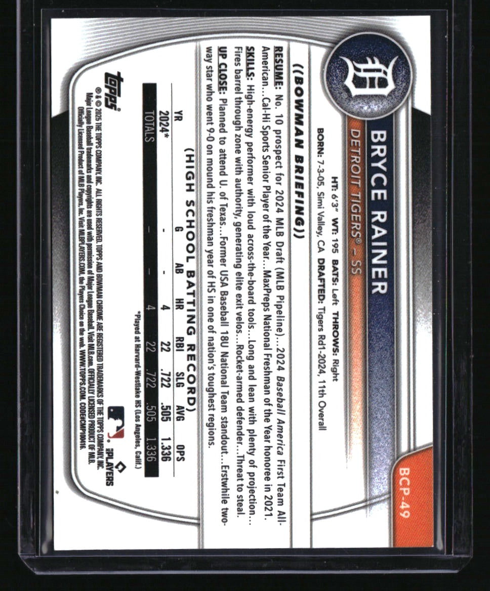 2025 Bowman Bryce Rainer Chrome Prospects Gold Refractor #/50